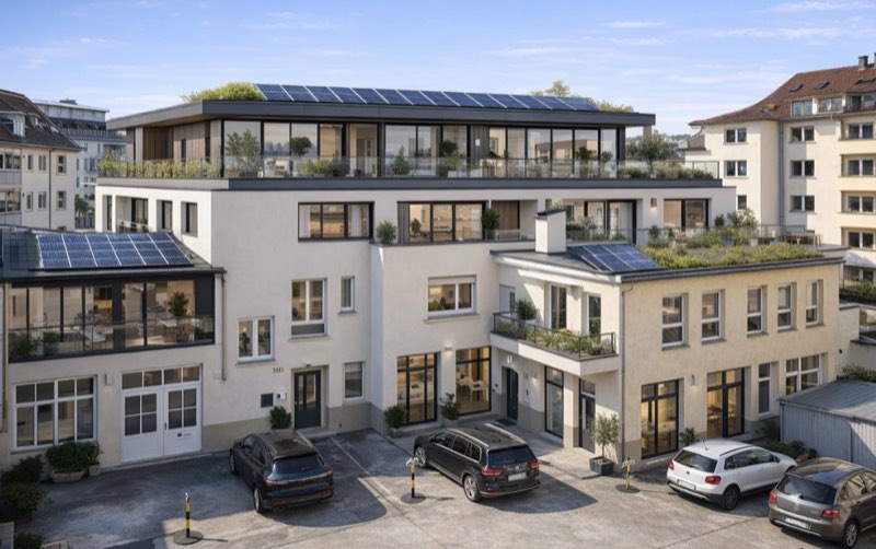 Visualisierung der Hinterhof-Entwicklung mit Microapartments in Stuttgart